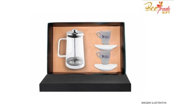 Kit Café | 1 Cafeteira Italiana Inox, 2 Xícaras e 2 Pires - BT24256